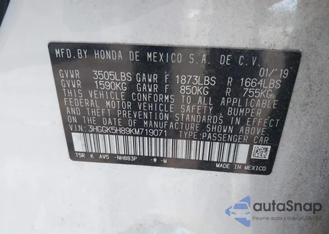 2019 Honda Fit Ex z USA, uszkodzony, nr VIN 3HGGK5H89KM719071